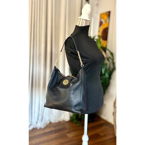 AUTHENTIC TORY BURCH BLACK LEATHER CHELSEA HOBO SHOULDER BAG - Picture 10 of 10